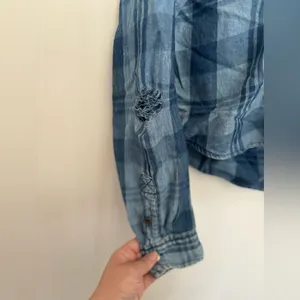 American Eagle Outfitters Blue Plaid Button Down Hooded Top Size XS thumbnail 12