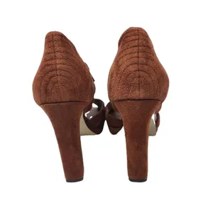Banana Republic Platform Suede Shoes‎ Block Heel Cinnamon Peep Toe Side Zip 9 thumbnail 3