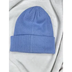 Adidas Hat Beanie OS Blue Ribbed Knit Trefoil Logo Patch Womens One Size Winter thumbnail 2