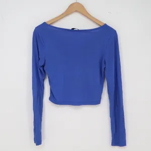 Klotho Crop Top Womens M Blue Scoop Neck Long Sleeve Stretch Excellent thumbnail 4