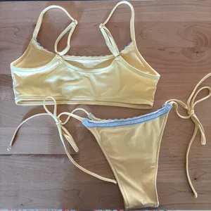 Pink by Frankies Bikinis butter yellow and blue lace bikini set thumbnail 2