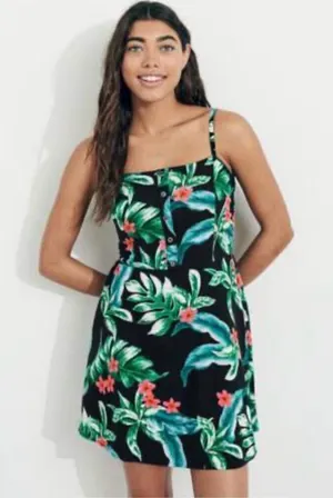 Womens Hollister Tropical Palm Print Sleeveless Dress - Sz M thumbnail 1