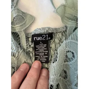 rue21 Fairycore Sage Lace Babydoll Cami Top Smocked Back Cross Straps Large thumbnail 6