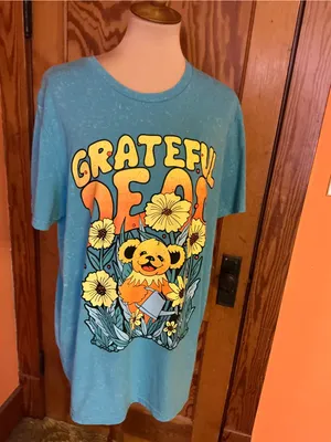 Grateful Dead Dancing Bear Flowers Blue Tie Dye Graphic T Shirt XL Deadhead thumbnail 3