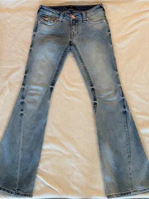 True Religion Joey Low Rise Flap Flare Jeans in Salt Water, size 25. thumbnail 1