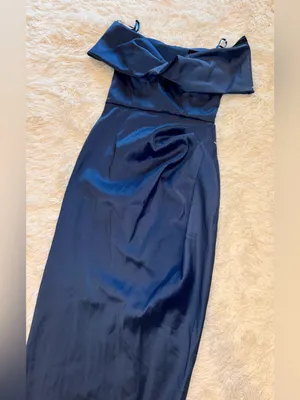 NEW Betsy & Adam Off the Shoulder Mikado Dark Slate Gown Sz 10 thumbnail 5