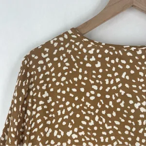 Maurices Brown & White Speckled Dot Print Flare Sleeve Tie Front V-Neck Blouse S thumbnail 13