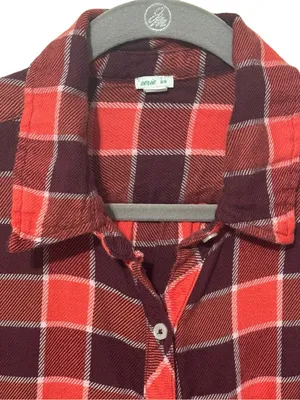 AERIE Plaid Flannel Pajama Shirt M 22.5” p2p Red/Burgundy thumbnail 3