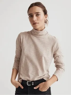 NWT Madewell Whisper Cotton Striped Turtleneck Tee Matchstick sz XXL thumbnail 1