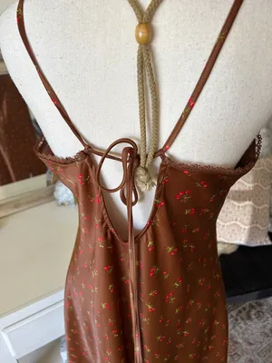 Wild fable, Brown, cherry print lace trim, slip mini dress large thumbnail 6