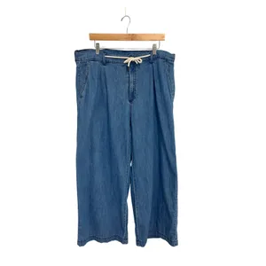 Old Navy Drapey Drawcord Wide Leg Pants Blue Denim High Rise Casual Chambray 16 thumbnail 2