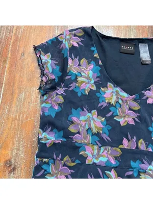 Axcess Liz Claiborne Y2K Floral Mesh Short Sleeve Tee Large thumbnail 2