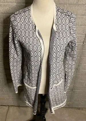 Ann Taylor‎ Factory Womens Black White Printed Long Sleeve Cardigan XS thumbnail 1