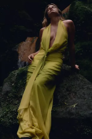 Zara elegant Yellow lime green Halter maxi dress evening wedding party thumbnail 16