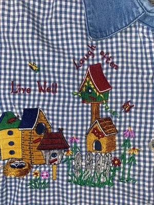 Quaker Factory Blue Gingham Button-Up Shirt with Embroidered Birdhouses thumbnail 3