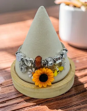 Sunflower & Bee Charm Bracelet – Silver Tone Floral Statement Bracelet thumbnail 1