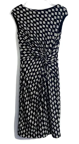 Lauren‎ Ralph Lauren Twist Front Sheath Dress Black White Geometric Chic Size 6 thumbnail 1