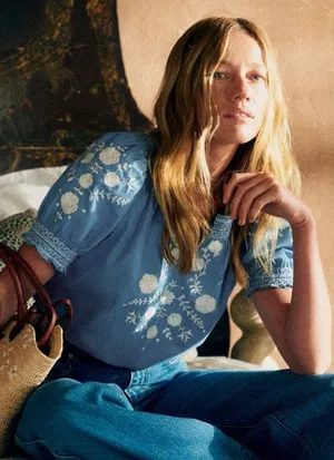 Sézane Blue Floral Embroidered Top 40 thumbnail 1