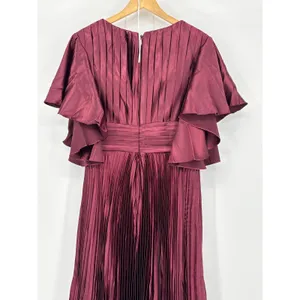 MISSACC Maxi Gown Size‎ 10 Cabernet Pleated Flutter Sleeve Floral Applique NWT thumbnail 10