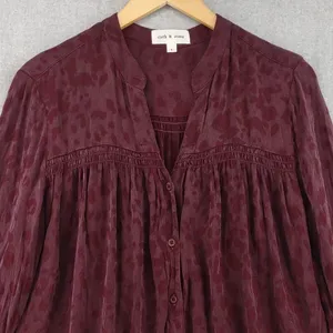 Cloth And Stone Leopard Print Button Down Blouse Burgundy Top Large thumbnail 2