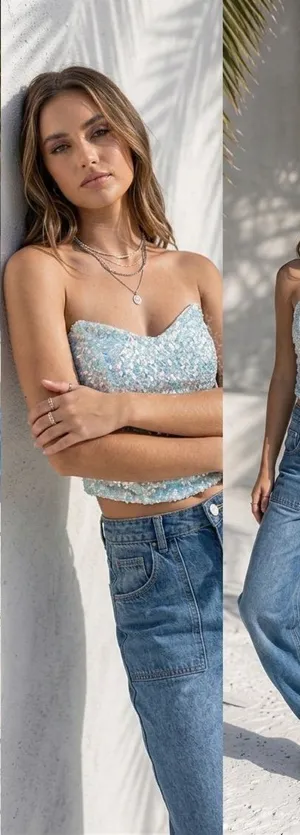 American Threads Aqua Iridescent Sequin Corset Top – NWT Size Small thumbnail 1