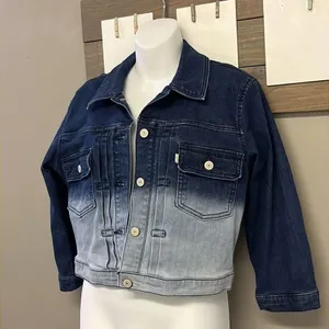 Levi’s Strauss & Co Blue Ombré Cropped 3/4 Sleeve Jean Button Down Jacket- Large thumbnail 3