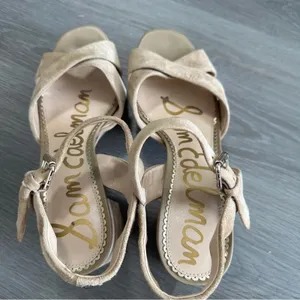 Sam Edelman Leather Suede Beige Cream Strappy Slingback Block‎ Heels Size 9 thumbnail 7