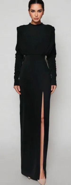 Witness‎ of Love Black High Neck Open Back Maxi Dress Long Sleeve Slit Size XL thumbnail 1