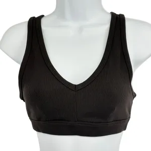 Alo Yoga Ribbed V Neck Sports Bra Women XS Black Wrap Back Activewear Athleisure thumbnail 1