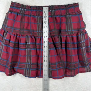 Bongo Burgundy Plaid Tiered Mini Skirt Elastic Waist Lined Size M 885779448365 thumbnail 4