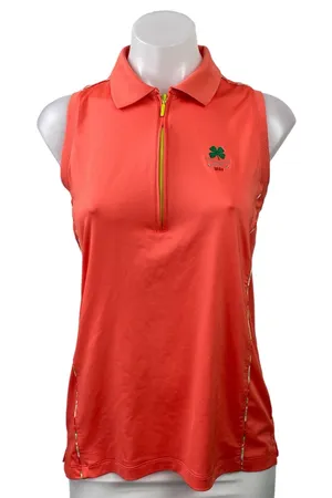 Peter Millar Women Coral Sleeveless 1/4 Zip Collared Tennis Athletic Tank Top M thumbnail 1