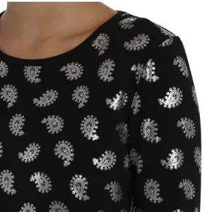 MICHAEL KORS Black/Silver Foil Paisley Flounce Shift Dress Bell Sleeves Size S thumbnail 5