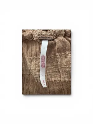 Free People Brown Textured Puff‑Sleeve Dress – Tie‑Back – Size S thumbnail 4