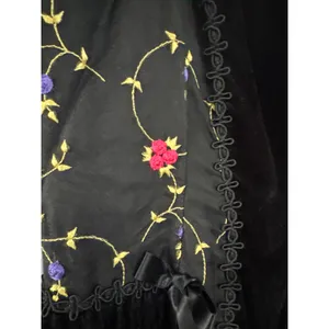 Late 80s Jeannie Nitro Gothic black velvet silk floral embroidered corset gown s thumbnail 14