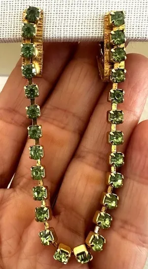Vintage green rhinestone sweater clip thumbnail 1