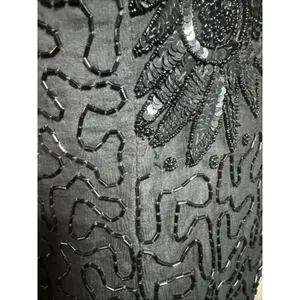 Vintage 90s Papell Boutique Black silk floral beaded sequin gown black tie Sz 14 thumbnail 16