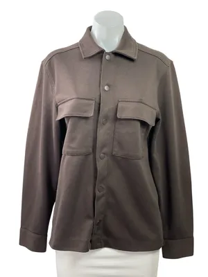 H&M Women's Brown Chest Pocket Long Sleeve Button Down Overshirt Top Size S thumbnail 1