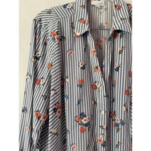 J. Jill Blue Striped Floral Button Front Tunic Top Size Large thumbnail 3