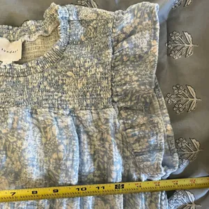 Anthropologie Sundays Shae Dress Blue Floral Smocked Cotton Ruffle Mini‎ Small thumbnail 5