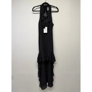 Belle Badgley Mischka Black Halter Maxi Dress Ruffle Backless Size 6 NWT thumbnail 2