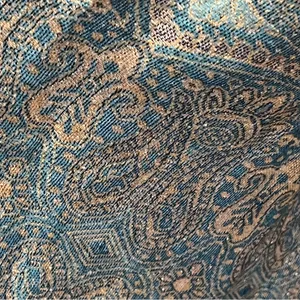 Pashmina Silk blend fringe Elegant Blue and Gold Paisley Scarf wrap shawl 70’ thumbnail 7