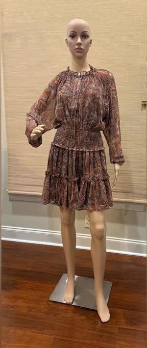 Olivaceous Brown, Blue and Tan Dress with Elastic Waist and Tiered Small thumbnail 1