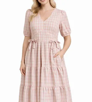 Calista Pink and White Gingham Dress - Size M thumbnail 1
