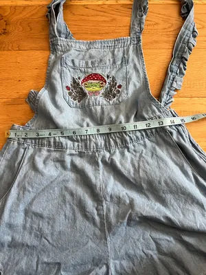 M - Hot Topic - Light Blue Denim Shortall adjustable with embroidery thumbnail 11