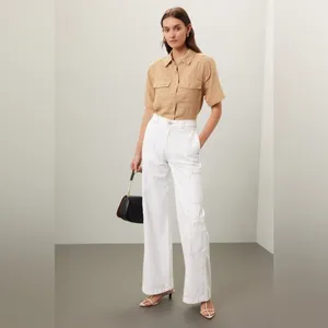 RTR HUDSON High-Rise Welt Pocket Cargo Wide Leg Jean White/Cream Women’s Size 25 thumbnail 2