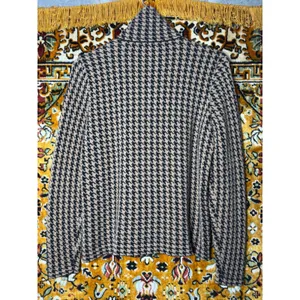 Chaps Houndstooth Asymmetric Zip Cowl Neck Sweater Soft 100% Cotton Size L thumbnail 7