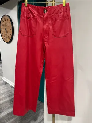 Anthropologie NWOT Maeve The Colette Cropped Vegan Leather Pants – Red thumbnail 6