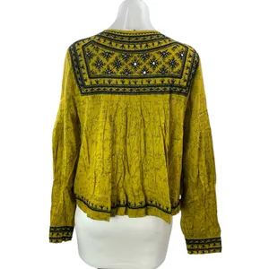 Free People Twilight Folk Green Embroidered Tassel Long Sleeve Coat Jacket Sz S thumbnail 2