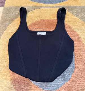 Aritzia Babaton Sculpt Knit Bustier High Low Crop Top Tank Top Black Size Medium thumbnail 1