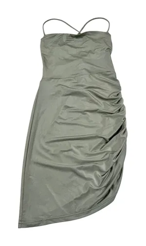 Windsor Sage Green Ruched Lace Up Back Asymmetrical Mini Dress XS thumbnail 1